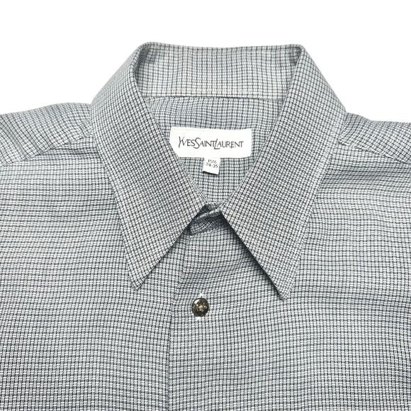 Yves Saint Laurent | Crosshatch Pattern Light Button Up Dress Shirt | Medium - Picture 8 of 13